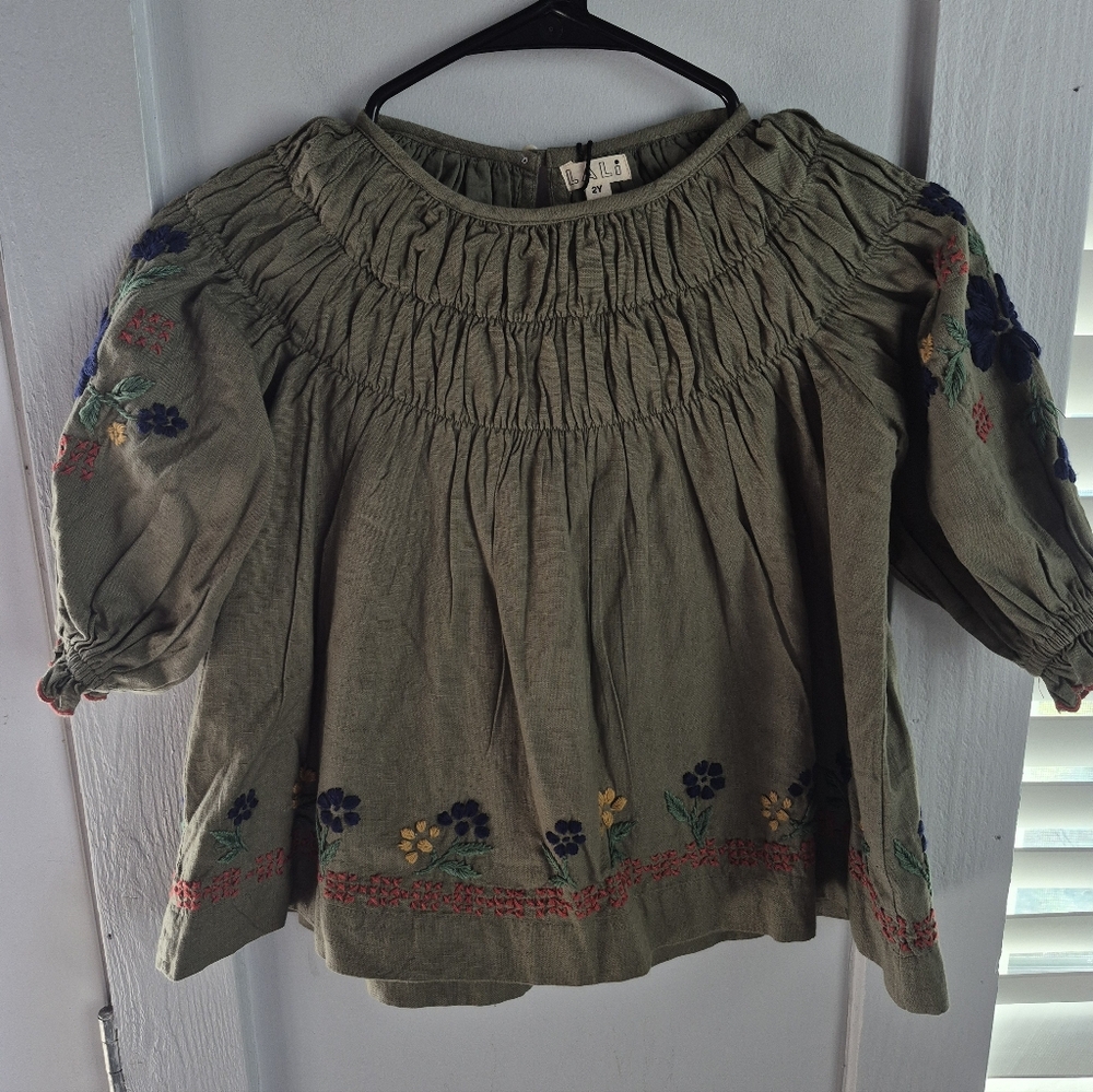 Lali Kids Olive Green Gathered Dress